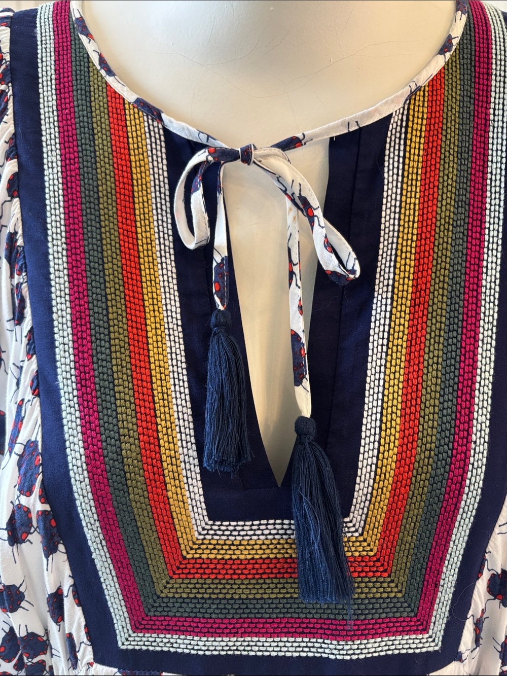 Tory Burch Beach Cover-up Dress with Navy Print and Multicolor Trim - Picture 2 of 3